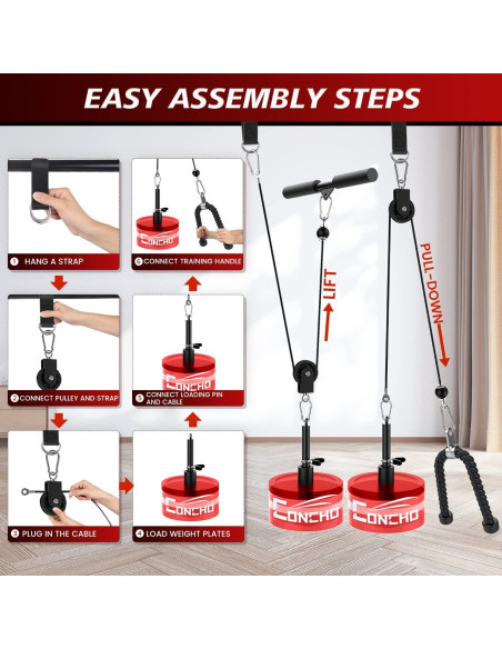Sistema de Polea de Peso Concho - Cable Ajustable y Mangos Desmontables
