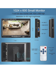 Monitor portátil Yasoca 7" HD 1024x600 HDMI VGA 2