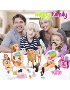 Juego de Muñecas Familiar Familydolls 6 Personajes y Mascotas 2
