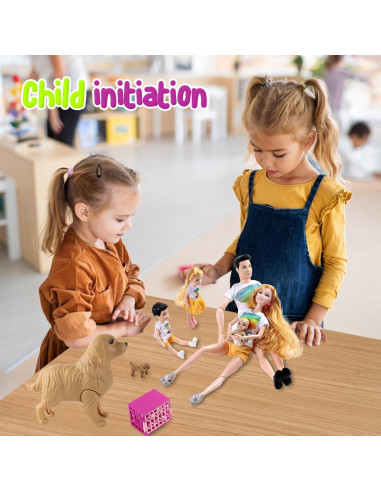 Juego de Muñecas Familiar Familydolls 6 Personajes y Mascotas