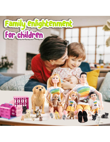 Juego de Muñecas Familiar Familydolls 6 Personajes y Mascotas