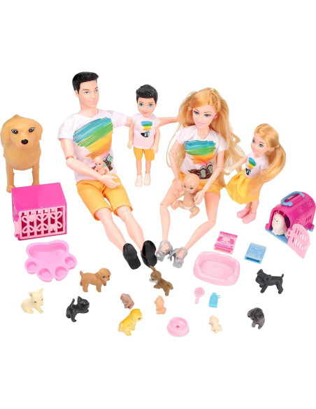 Juego de Muñecas Familiar Familydolls 6 Personajes y Mascotas