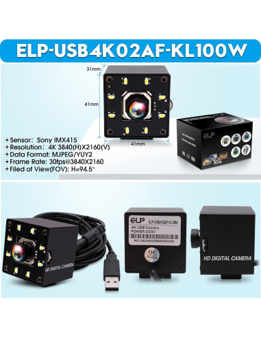 Cámara USB 4K ELP IMX415 Autofoco 100 para PC y Raspberry Pi
