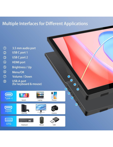 Monitor Portátil 16" FHD Táctil IPS USB-C HDMI 1920x1200