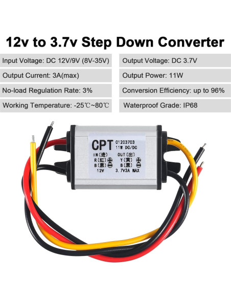 2 Pcs Convertidor DC 12V a 3.7V Regulador de Voltaje 3A