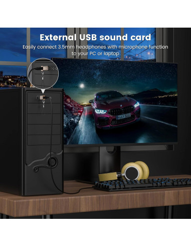 Adaptador de Audio USB a Jack 3.5mm MOSWAG - Compatible PS4, PC