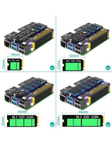 Adaptador M.2 NVMe a PCIe Mustpoint con Ventilador para Raspberry Pi 5