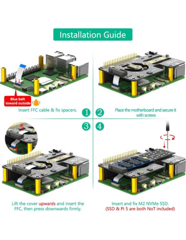 Adaptador M.2 NVMe a PCIe Mustpoint con Ventilador para Raspberry Pi 5