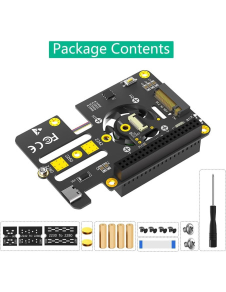 Adaptador M.2 NVMe a PCIe Mustpoint con Ventilador para Raspberry Pi 5