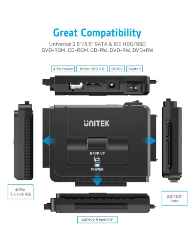 Adaptador Externo USB 3.0 a IDE/SATA Unitek Y-3322 2.5/3.5"