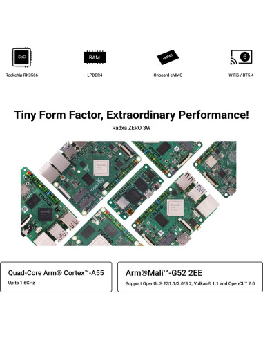 Computadora de Placa Única Radxa Zero 3W 1GB RK3566 HDMI 1080P