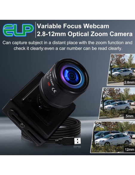 Cámara USB 1080P IEights con Lente Varifocal 2.8-12mm