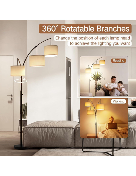 Lámpara de Pie Led Arco OUTON 3 Luces Moderna Negra 205 cm