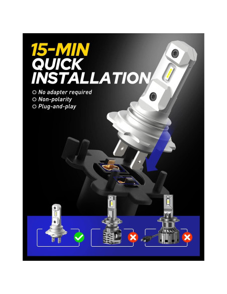 Bombillas LED H7 AUTOONE 6500K, Pack de 2, Plug and Play