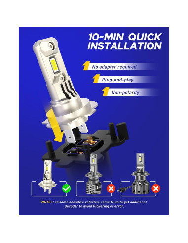Bombillas LED H7 AUTOONE 400% Más Brillantes 6000K - Paquete de 2