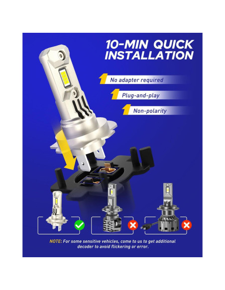 Bombillas LED H7 AUTOONE 400% Más Brillantes 6000K - Paquete de 2