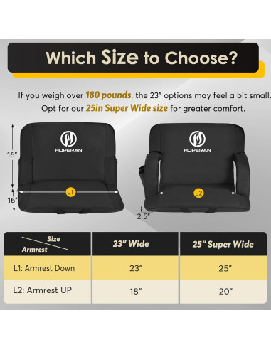 Asiento de Estadio HOPERAN Plegable 23" Negro Impermeable