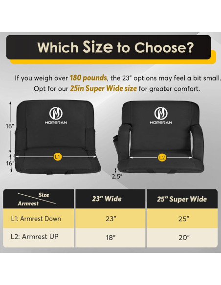Asiento de Estadio HOPERAN Plegable 23" Negro Impermeable