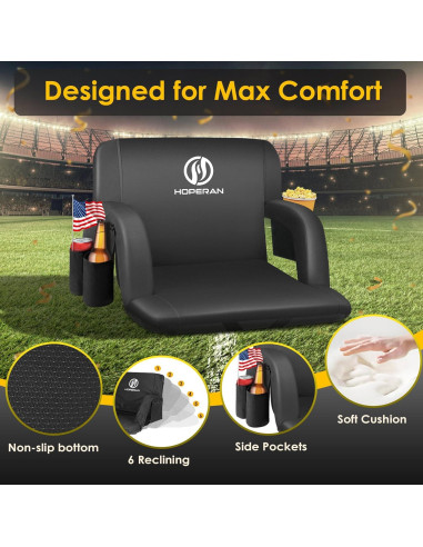 Asiento de Estadio HOPERAN Plegable 23" Negro Impermeable