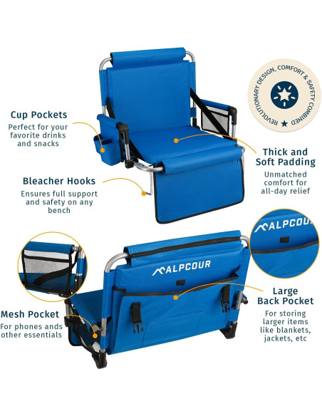 Asiento de Graderío Plegable Alpcour Azul Real - Acolchado y Portátil