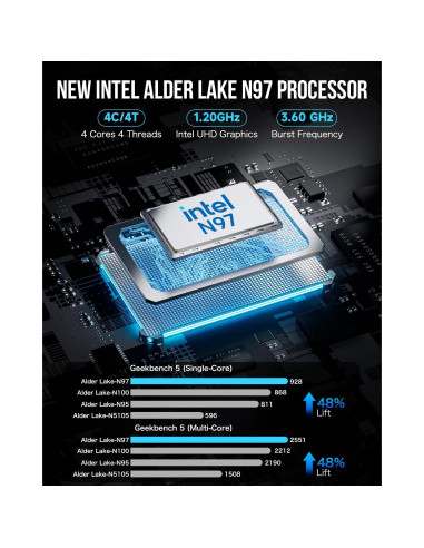 Mini PC GMKtec G5, Intel Alder Lake N97, 12GB RAM, 256GB SSD