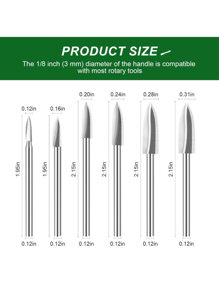 Juego de 6 Puntas de Tallado en Madera FFyeiiy 3mm HSS