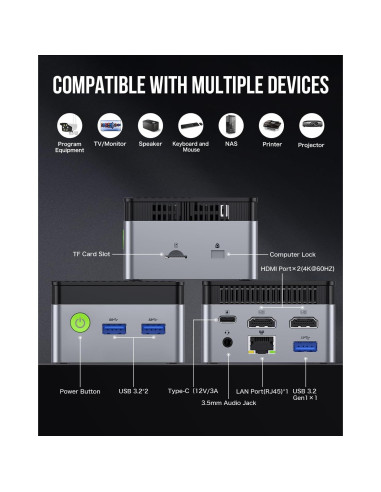 Mini PC GMKtec G5, Intel Alder Lake N97, 12GB RAM, 256GB SSD