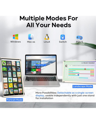 Extensor de Pantalla Triple Redalf 15.6" 1080P FHD para Laptop