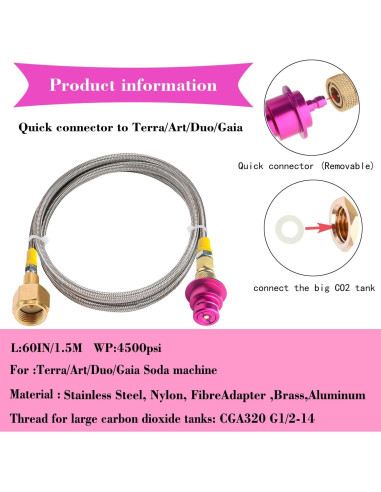 Adaptador Rápido CGA320 KUMAS para Máquina de Soda CO2 152.4cm