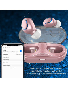 Auriculares Inalámbricos Bluetooth Q13 Rosa Dorado IPX7 2