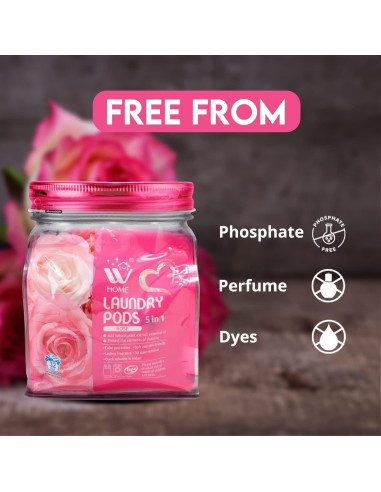 Cápsulas de Detergente WBM 5 en 1 Aroma Rosa - 32 Unidades