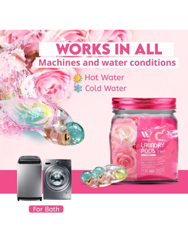 Cápsulas de Detergente WBM 5 en 1 Aroma Rosa - 32 Unidades