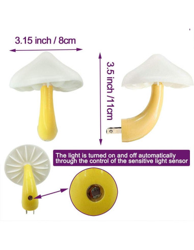 Lámpara de Noche LED UTLK en Forma de Hongo Multicolor - 2 Piezas