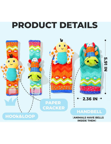 Sonajeros para Bebés Koty Oruga - Juguete Sensorial 0-6 Meses