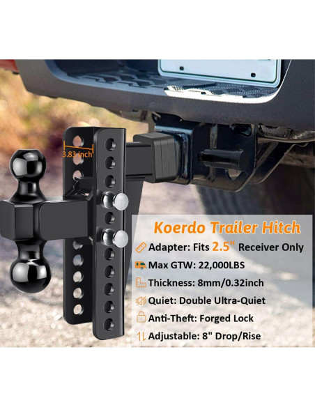 Enganche de Remolque Ajustable Koerdo 2.5" 22000 lbs