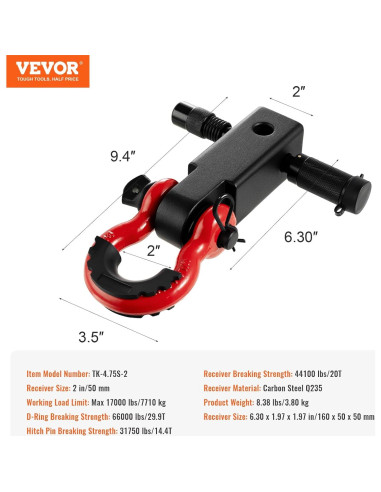 Receptor de Enganche VEVOR con Grillete 66000 lbs (29937.5 kg)