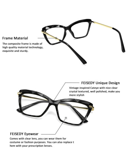 Gafas de Ojo de Gato FEISEDY Lentes Transparentes para Mujeres