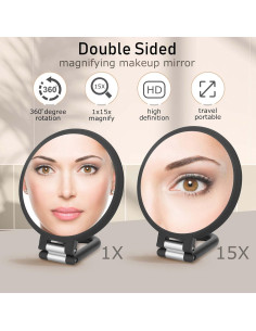 Espejo de Mano Aumentado CLSEVXY 1X 15X Plegable Negro 2