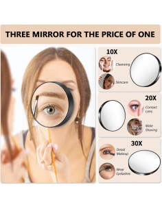 Juego de Espejos de Aumento FAHZON 10X 20X 30X Compacto Negro 2