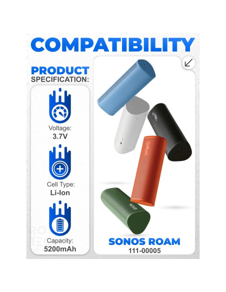 Batería de Reemplazo Rome Tech para Sonos Roam 3.7V 5200mAh