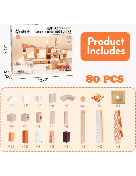 Bloques de Carrera de Canicas de Madera Xylolin 80 Piezas