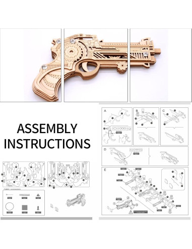 Rompecabezas 3D de Madera ROEOLNIL Pistola de Bandas de Goma