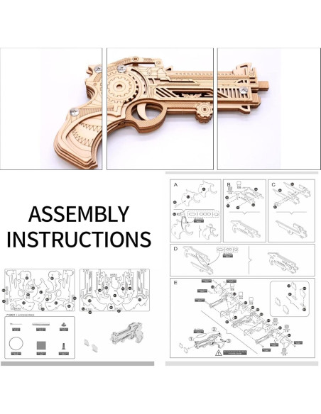 Rompecabezas 3D de Madera ROEOLNIL Pistola de Bandas de Goma