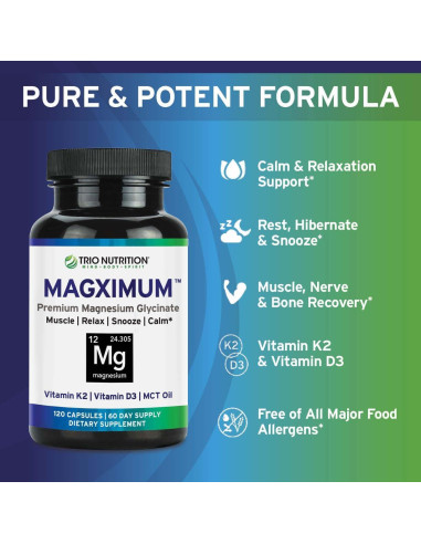Suplemento de Magnesio Glicinato Trio Nutrition 60 Cápsulas