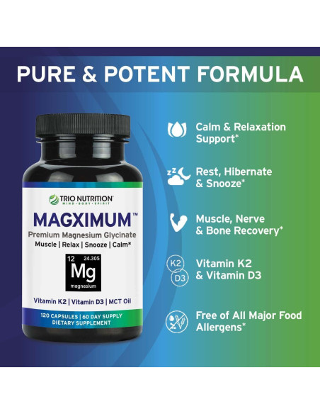 Suplemento de Magnesio Glicinato Trio Nutrition 60 Cápsulas