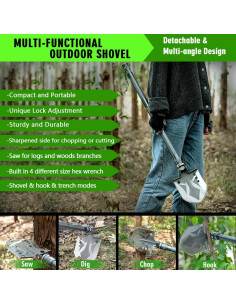 Pala Táctica Plegable ZENHOSIT con Hacha y Linterna 49-104 cm 2