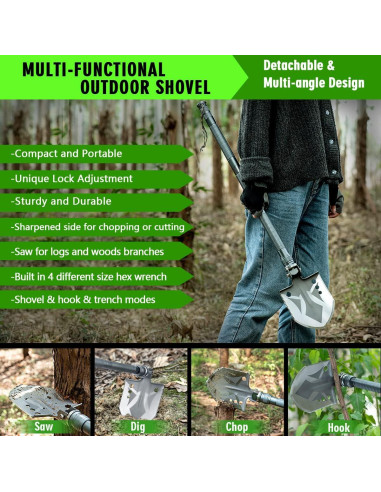 Pala Táctica Plegable ZENHOSIT con Hacha y Linterna 49-104 cm