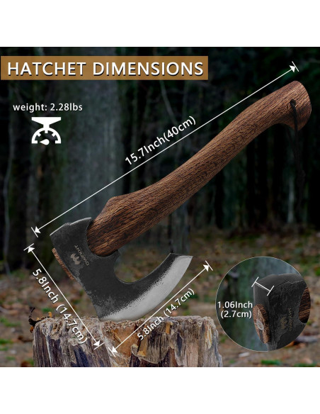 Hacha de Camping DWFKHT 39.9 cm Acero al Carbono con Funda