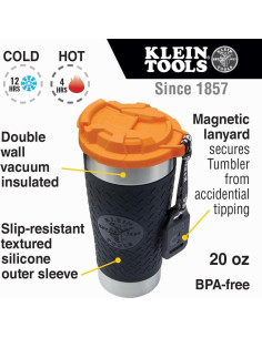 Vaso Aislado de Acero Inoxidable Klein Tools 20 Oz con Tapa 2