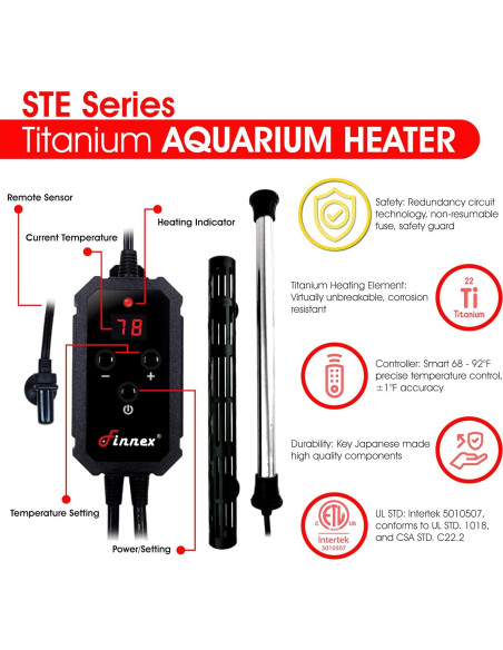 Calentador de Acuario de Titanio Finnex STE 200W con Controlador